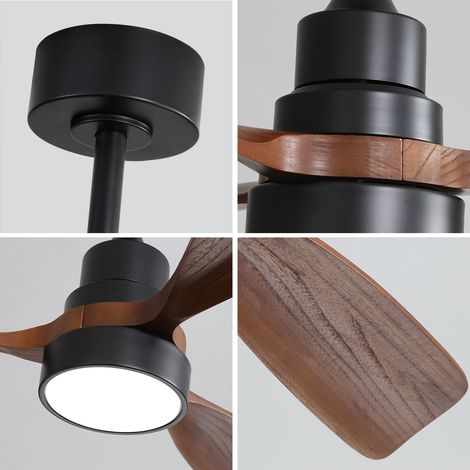 Ventilateur de plafond en bois de 122 cm (48 pouces) avec 3 pales en bois massif, télécommande et moteur CC réversible écoénergétique. Idéal pour le salon. (1/5)