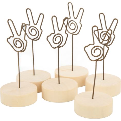 Lot de 6 porte-numéros de table avec gestes de la main, en hêtre, pratiques et faciles à utiliser. Pince à table photo, modèle 2.