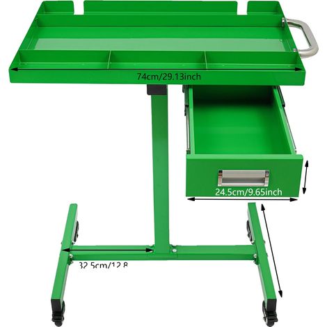 Table de travail mobile, capacité de charge de 220 lbs, plateau en acier inoxydable, vert (1/2)