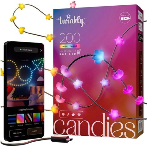 Guirlande étoile connectée IP20 12m 200 LEDS RGB fil vert TWINKLY CANDIES - TWINKLY (1/5)