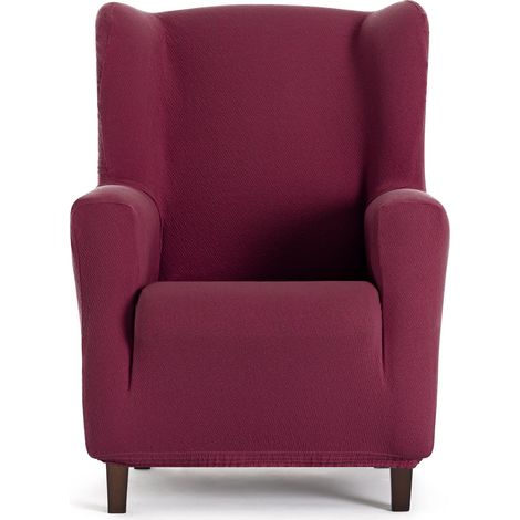 Housse de fauteuil bi-élastique pour bergère couleur bordeaux design (1/5)