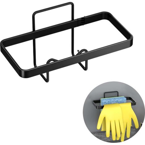 Porte-éponge cuisine pour évier support adhésif mural organisateur 2-en-1 étagère égouttoir pour éponges brosses bouchons chiffons 1PC 2 1 (1/5)