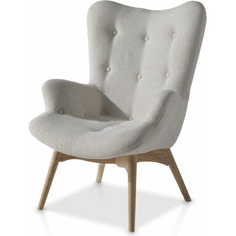 Fauteuil bois de frêne massif avec assise rembourrée. - Gris, marron (1/5)