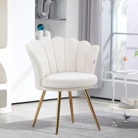 Mobilier Fauteuil coquillage chaise coiffeuse en velours de salon avec pieds en métal - doré crème