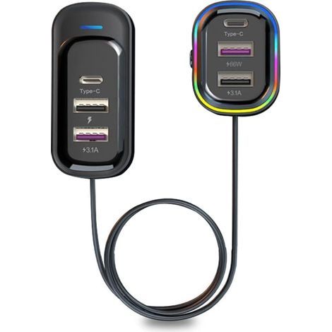 Chargeur USB multifonction pour voiture 18 W + 15 W Charge rapide avec 5 ports de charge Affichage de la tension pour voiture, camion, camionnette, SUV 12-24 V (1/5)