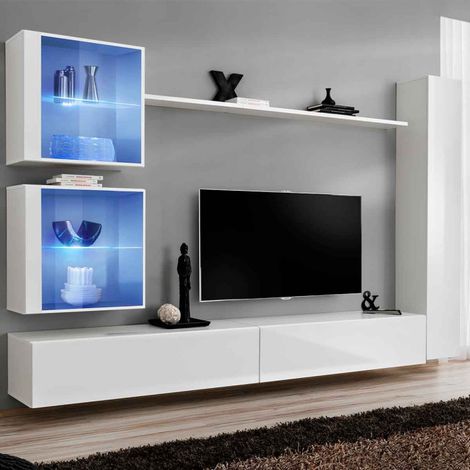 Meuble TV Mural Design "Switch XVIII" 280cm Blanc (1/4)