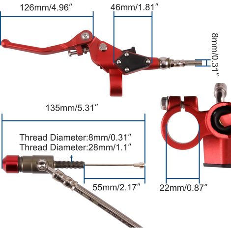 Kit d'embrayage hydraulique modifié pour moto rouge avec tuyau d'huile de 1200 mm de long (1/4)