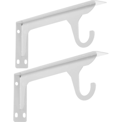 Lot de 2 Support de Tringle à Penderie en Acier Blanc avec Crochets, Support Mural Robuste pour Rangement D'armoire et Étagère Flottante, 12 Pouces (1/5)