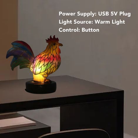 Lampe de Table Rooster Resinée à LED Lumière Douce Animal Résine Colorée Décor Maison (1/5)