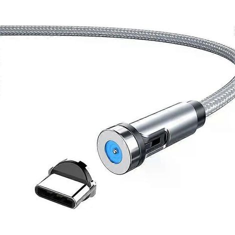 Câble de charge USB-C avec bouchon anti-poussière magnétique rotatif de 2 m, argent. (1/2)