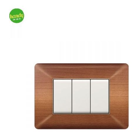 Placca da 3 moduli Easy Elettrocanali in plastica effetto legno chiaro