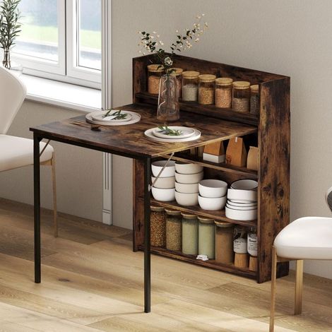 Esstisch Klappbar mit Regal, Industrie-Design, Platzsparend, Für Kleine Räume, 80x90x93cm, Rustikal-Braun (1/5)