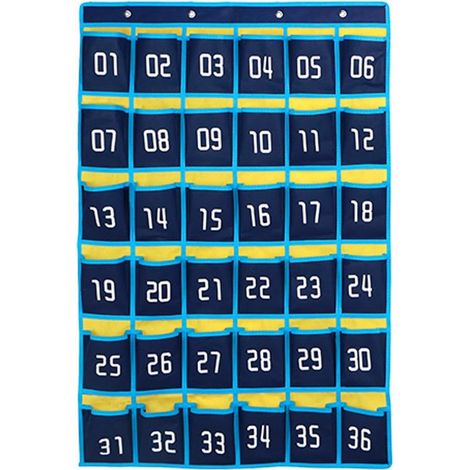 Accessoires de salle de classe Loghot : tableau de poche pour téléphones portables, support mural et porte (36 poches, bleu) (1/5)