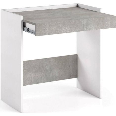 Scrivania Clematide, Scrittoio moderno con cassetto, Tavolo da studio o ufficio porta PC portalibri, 100% Made in Italy, 80x40h79 cm, Bianco e Cemento (1/5)