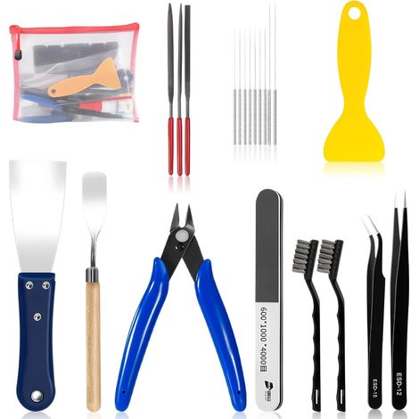 22 Pièces 3D Printer Tool Kit, Kit Entretien pour Imprimante 3D, Set Outils de Finitions avec Pince à épiler, Grattoir, Lime Diamantée, Brosse Métal, Nettoyage Buse (1/5)