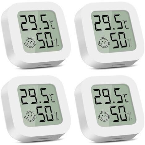 Thermomètre hygromètre interieur, 4 Pièces Mini Thermometre Digital, Moniteur de Température pour Chambre de Bébé, Bureau, Salon, Serre, Rangement, Sous-sol, Cave à Vin (Blanc) (1/4)