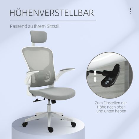Fauteuil de travail inclinable ergonomique, haut dossier, support lombaire, repose-tête, accoudoirs pliants, pour home office, gris, 65 x 64 x 114-122 cm (1/4)