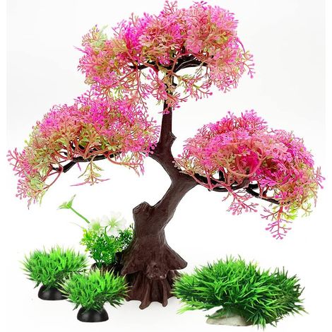 Plante d'aquarium, décoration pour aquarium, plante artificielle en plastique, ensemble d'arbres et de plantes pour aquarium avec des poissons rouges et des poissons rouges. (1/5)