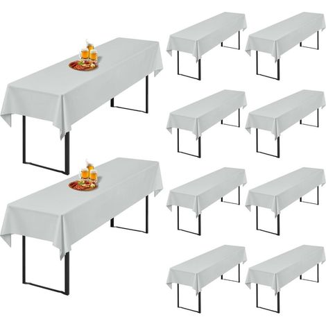 10x Housses de table de bière Gris clair 250x100cm Polyester Lavable & Infroissable