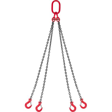 VEVOR Elingue Chaine de Levage a 4 Brins avec Crochets, 6 mm x 1,5 m, Capacite Charge 2993 kg, Chaine de Levage Robuste Acier Allie G80, pour Chantier de Construction, Usines, Entrepots, Quais, Ferme