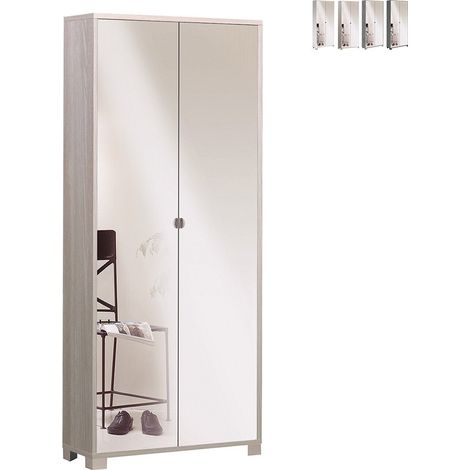 Armario multiusos slim con dos puertas de espejo ocho baldas Olmo Claro 83x29x h190 cm (1/4)