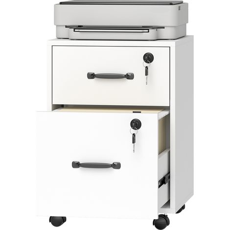HOMCOM Schedario da Ufficio con 2 Cassetti, Ruote, per Lettera/Formato A4 Bianco (1/5)