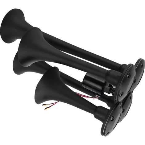 Trompe de voiture 135DB 4 pavillons noir klaxon pneumatique pour camion train bateau moto 12V (1/5)