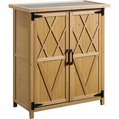 Gartenschuppen aus Holz mit 3 Regalböden, 2 Türen und verzinktem Stahldach, Maße 75 x 40 x 90 cm, gelbe Farbe