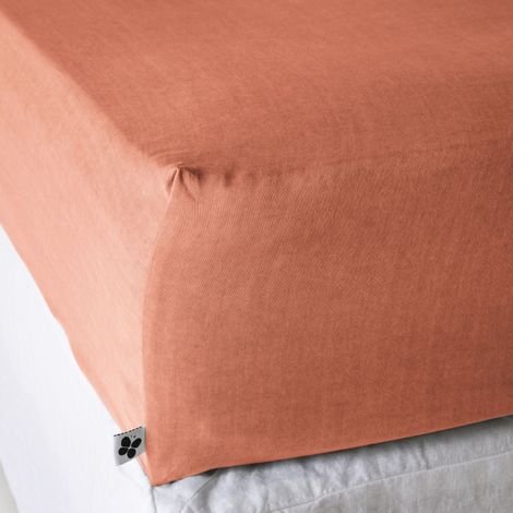 Drap-housse 180 x 200 cm – Lyocell uni Terracotta – LYSANDRE – Bonnet 30 cm (1/4)