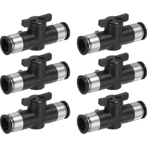 Raccords Rapides Pneumatiques - 6 Pcs - Cuivre Et Plastique - Vanne À Bille 16mm - Pour Tuyau PU Et Nylon - Noir (1/5)