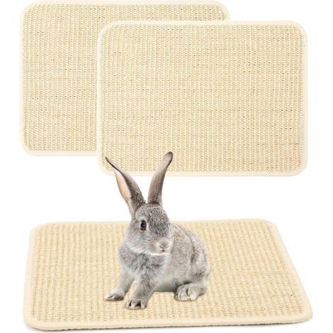 Lot de 2 tapis griffoirs pour lapins - Tapis en sisal naturel pour cages - Jouet à mâcher pour griffes de lapin et soins dentaires - Lit pour animaux de compagnie - 40 x 30 cm (1/4)