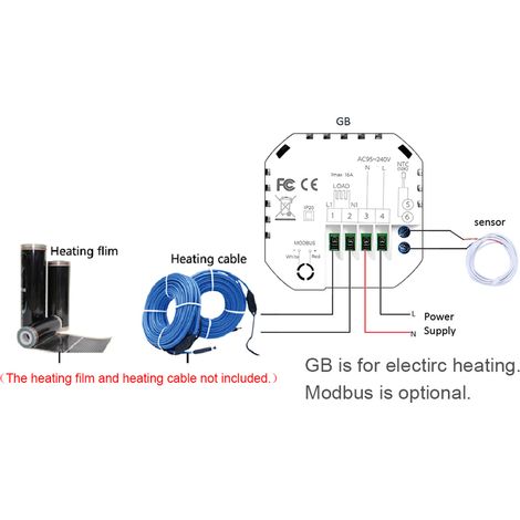Programmierbarer Thermostat 95–240 V, 5+1+1 Perioden, hintergrundbeleuchteter LCD-Touchscreen, Temperaturregler für elektrische Heizung, 16 A (1/2)