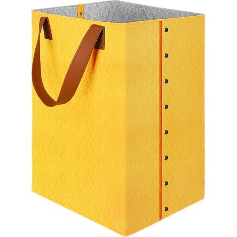 Cesto de ropa sucia, cesta con asas, contenedor de almacenamiento grande de fieltro de 72 L, bolsa de lavandería plegable, organización versátil, cesta para ropa sucia - Amarillo (30 x 40 x 60 cm) -Cr