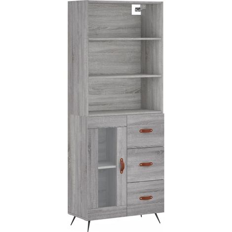 Buffet bahut commode armoire meuble de rangement organisateur cuisine salle de séjour salon haut sonoma 69,5 x 34 x 180 cm bois d'ingénierie gris