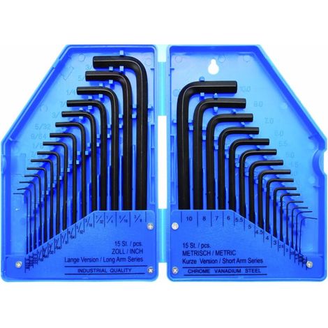 Jeu de 30 clés BTR métriques et pouces – Clés en chrome-vanadium – Hexagone intérieur – Pour espaces confinés (1/5)