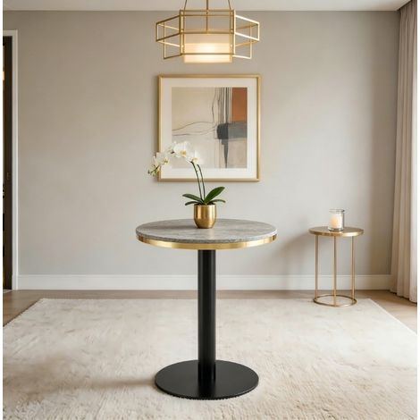 Tavolino da salotto rotondo 60 cm effetto marmo, struttura in metallo nero/oro, grigio HAVRYA (1/5)