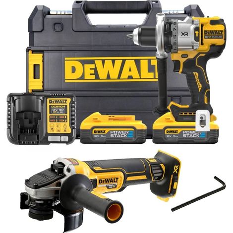 Dewalt DCD1007H2T 18v XR Premium 3SP Brushless Hammer Drill x2 5Ah + Grinder (1/5)