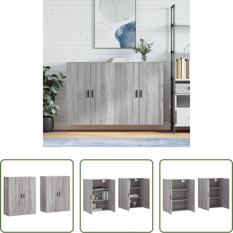 vidaXL Bois d'ingénierie - Armoires murales 2 pcs sonoma gris 69,5x34x90 cm (1/5)