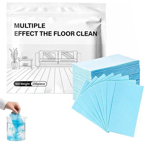 100 Pièces Feuilles Nettoyantes Multi-effets pour Sols, Pastilles Nettoyage Sol Solubles dans l’Eau, Tablettes de nettoyage de sol solubles, pour marbre, bois, stratifié, bleu (1/5)