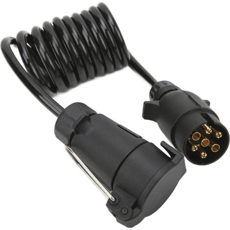 Rallonge connecteur prise remorque 7 broches norme européenne, câble d'alimentation 2 mètres, fiche mâle versatile, fil électrique robuste pour attelage. (1/5)