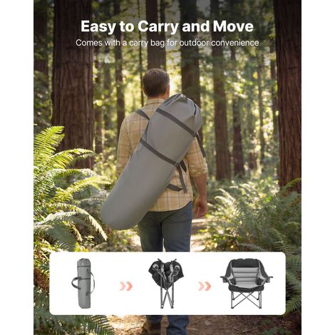 VEVOR Oversized Camping Chairs, 450 lbs Heavy Duty Support, Portable Padded Folding Camp Chairs with Dual Cup Holders & Wine Glass Holders, Carry Bag for Outdoor, Fishing, Black & Gray, 1 Pack (1/4)