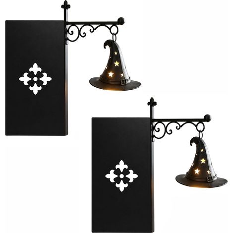 Lot de 2 Lanternes LED Vintage en Forme de Chapeau de Sorcière, Lampes Décoratives pour Bibliothèque, Étagère à Livres, Bureau, Table de Chevet, Coin Lecture et Halloween