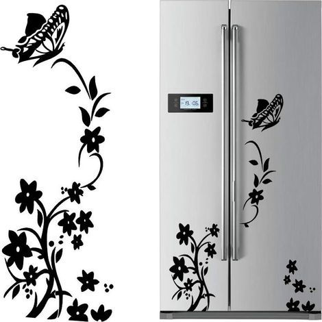 2pcs Noir Fleur Vigne Autocollants Muraux Réfrigérateur en PVC Papi (1/5)