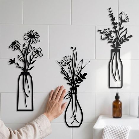 3 Pièces Décoration Murale Floral, 35 × 15 cm Deco Murale Noir (1/5)