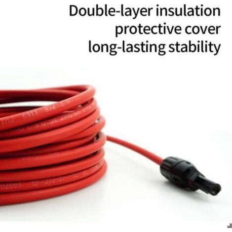 Cable d'extension de panneau solaire avec connecteur MC4 Paire rouge + noir, 10AWG 3 metres / 10 pieds (1/4)