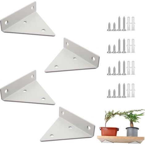 Lntyq 4 Pièces Supports à Tablettes Flottantes Support D'étagère en Triangle en Métal Flottant Equerre Etagere Mural Dissimulés  pour Déco Salon, Chambre, Salle de Bain - Blanc