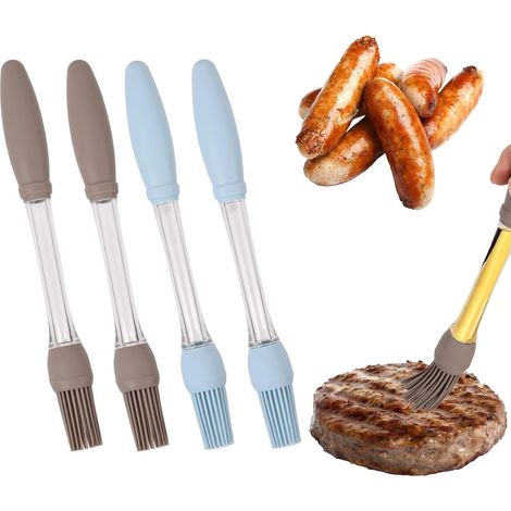 Pinceau Cuisine Silicone - 4 Pièces - Gris et Bleu - Manche Creux Résistant Chaleur - Pour Barbecue Pâtisserie Grillades - 22x2,5 cm
