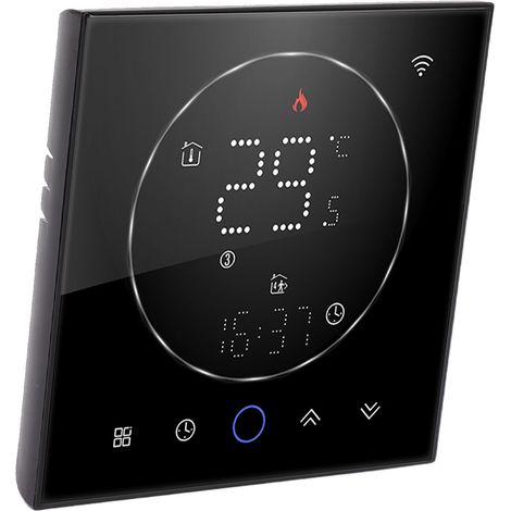 Intelligenter Thermostat mit LED-Farbdisplay, hoher Genauigkeit, Sprachsteuerung, WLAN-programmierbarer Thermostat für Wasserhahnsteuerung, Warmwasserbereitung, Wechselstrom 95–240 V, Schwarz (1/5)