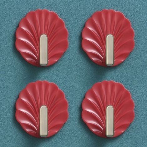 Seashell-Shaped Wall Hooks - Red, Cute Shaped Wall Hooks, Self-Adhesive Hanging Hooks for Handbags, Towels and Keyrings (1/5)