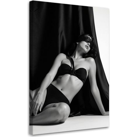 Toile Imprimée, Femme aux yeux bandés nue noir et blanc,20x30 (1/4)